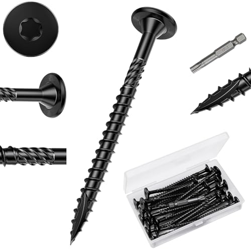 3 Inch Wood Screws, 30Pcs Heavy Duty Outdoor Wood Fence Deck Screws, Black Carbon Steel Rustproof Structural Screws with T30 Drill Bit for Wood Construction, No Pre-Drilling Required - size: #14×3in