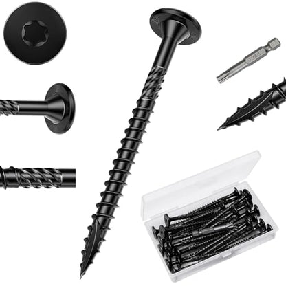 3 Inch Wood Screws, 30Pcs Heavy Duty Outdoor Wood Fence Deck Screws, Black Carbon Steel Rustproof Structural Screws with T30 Drill Bit for Wood Construction, No Pre-Drilling Required - size: #14×3in