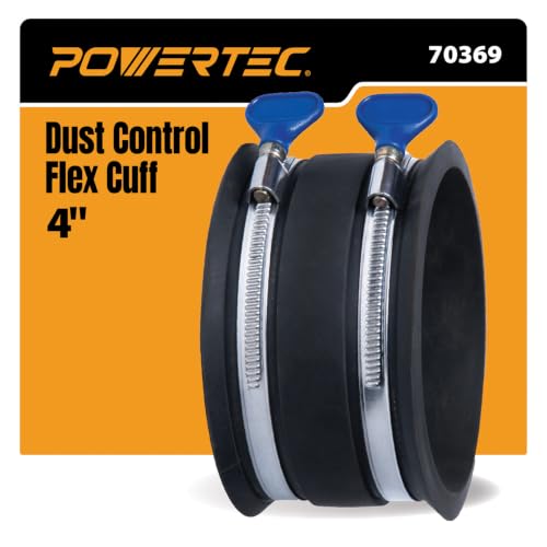 POWERTEC 70369 4 Inch Dust Control Flex Cuff with Adjustable Key Hose Clamps, Hose Connector Rubber Cuff Coupler for Woodworking Dust Collection Fittings, Dust Collector Accessories & Machinery, 1pk - size: 4", 1PK