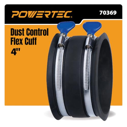 POWERTEC 70369 4 Inch Dust Control Flex Cuff with Adjustable Key Hose Clamps, Hose Connector Rubber Cuff Coupler for Woodworking Dust Collection Fittings, Dust Collector Accessories & Machinery, 1pk - size: 4", 1PK