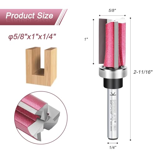 3-Flute Top Bearing Flush Trim Bit 1/4" Shank 5/8" Dia 1" Cut Length - size: 5/8"Dia x 1" x 1/4"Sh, style: Top Bearing
