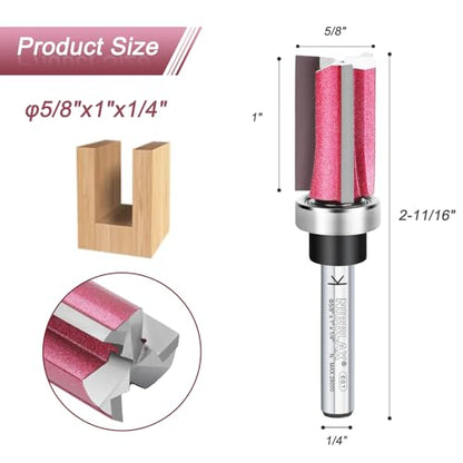 3-Flute Top Bearing Flush Trim Bit 1/4" Shank 5/8" Dia 1" Cut Length - size: 5/8"Dia x 1" x 1/4"Sh, style: Top Bearing