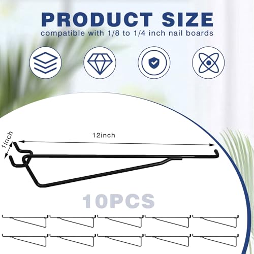 Shimeyao 10 Pcs Pegboard Shelf Brackets 12 Inch, Peg Hooks, Black - color: Black, size: 12 Inch