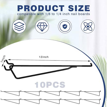 Shimeyao 10 Pcs Pegboard Shelf Brackets 12 Inch, Peg Hooks, Black - color: Black, size: 12 Inch