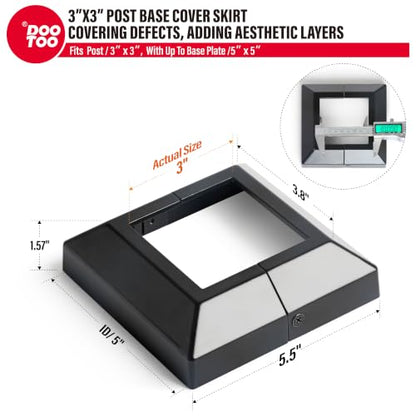 Deck Post Base Covers, Aluminum Post Cover 3"x3", Split Post Base Trim Skirt for Deck railings, Patios (Black-4pcs) - color: Black, size: 3in