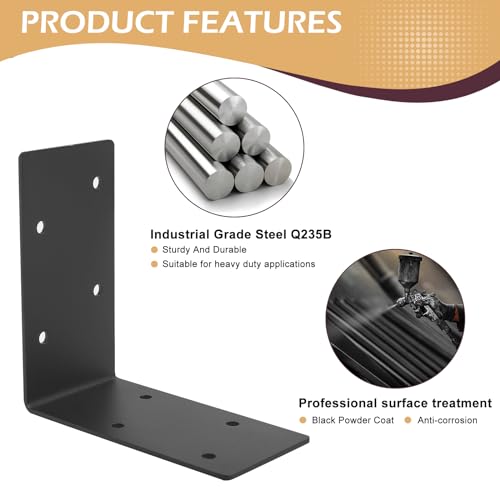 4 PCS Heavy Duty Steel Corner Brackets,6"x6"x3"L Right Angle Bracket - style: 7 Shape（6X6X3)