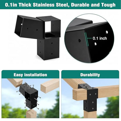 15° Pergola Brackets, 2 Pack Slanted Roof Woodworks Pergola Kit for 4x4'' - size: 2P 15° 3-Way Bracket +2P 15° Base +2P Base