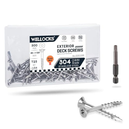 WELLOCKS #8 x 1-5/8 in 304 Stainless Deck Screws, 300 PCS - size: #8×1-5/8"
