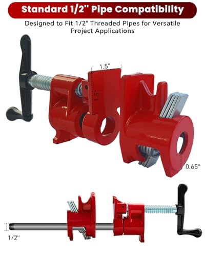 ATPEAM 6 Pack 1/2'' Pipe Clamps for Woodworking Pipe Clamp Fixture - size: 1/2"