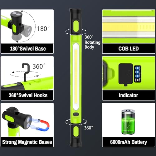 ERAY Magnetic Work Light Bar with Hooks 6000mAh /3000LM for Mechanics - color: Green