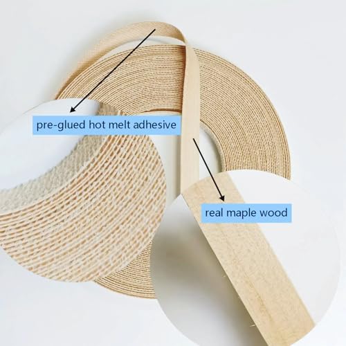 Maple Wood Veneer Edge Banding Tape,1/2 inch ×50ft Preglued Iron On Wood Veneer,Backed with Hot Melt Self Adhesive Strips,Plywood Edgebanding Roll for Cabinet Furniture Edging Trim - size: 1/2" x50'