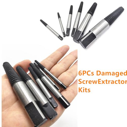 6PCs Damaged Screw Extractor Kits, Chrome-vanadium Steel Stripped Screw Extractor Broken Bolt Extractors Kit, Easy Out Damaged Bolts Remover Tool