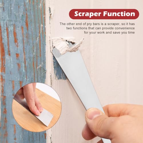 2pcs Flat Pry Bar, Stainless Steel Pry Bar Scraper Set, Pr-y Tool Mini Crowba-r Tool, Nail Puller Carpentry Tools, Multipurpose Tool for Scraping Pulling Lifting Kitchen Remodel(COLOR:Red + Silver)