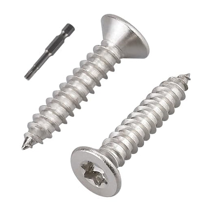 Glvaner 100-pack #6 x 1-1/4" Torx Flat Head Self Tapping Wood Screws, 304 Stainless Steel 18/8, Indoor/Outdoor Use, Includes Torx Bit - size: #6 x 1-1/4