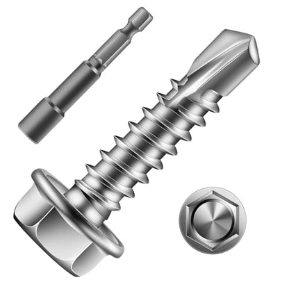 #8 x 3/4" Self Drilling Screws (218Pcs) Hex Washer Head 410 Stainless Steel Self Tapping Screws for Metal Sheet Metal Screws with Hex Socket Included - color: Silver, size: #8 x 3/4"