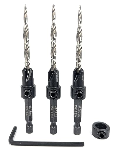 FTG USA 3 Pc #10 (3/16") Countersink Drill Bit Set with Tapered Drill Bits - size: #10, style: Same Sort 3 Pc