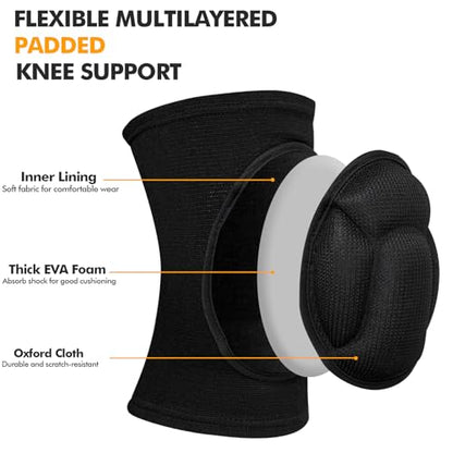 Protective Knee Pads, Thick Sponge Anti-slip,Women's/Men's Knee Pads for Volleyball, Rock Climbing, Cycling, Dancing, Gardening, Gardening, Flooring, House Cleaning, Construction Work with Thick EVA Foam Liner Black L - size: Large