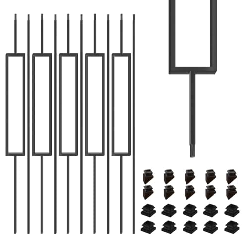 1/2 Inch Wrought Iron Rectangular Balusters - Hollow Iron Square Plain Bar Stair Balusters - Metal Spindles for Indoor Staircase with Baluster Shoes, Satin Black (10 Pack) - size: Rectangular+Plain Bar 10 Pack