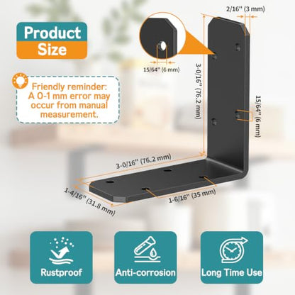 3"x3"x1.2" Steel L Bracket, 3mm Thick Black Angle Brackets 16-Pack - color: Black-16 Pcs