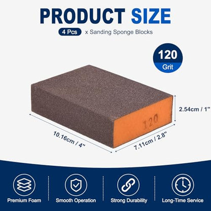 4Pcs 120Grit Sanding Sponges, Wet Dry Sanding Blocks - size: 120Grit