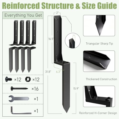 Fence Post Repair Kit for Tilted/Leaning Wood Posts(4-Pack) - size: 4 Pack
