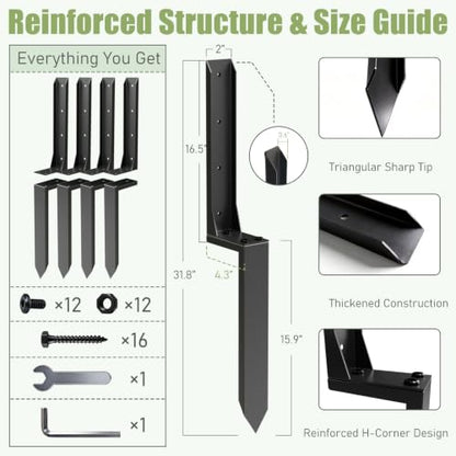 Fence Post Repair Kit for Tilted/Leaning Wood Posts(4-Pack) - size: 4 Pack