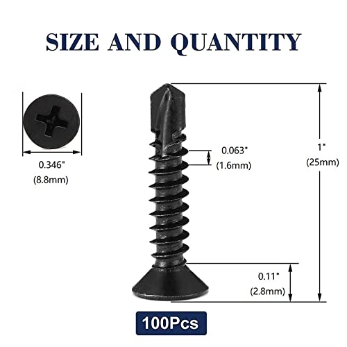 #10 x 1 Sheet Metal Screws 100Pcs 410 Stainless Steel Flat Head Fast Self Tapping Screws Black Oxide by SG TZH - size: #10 x 1"