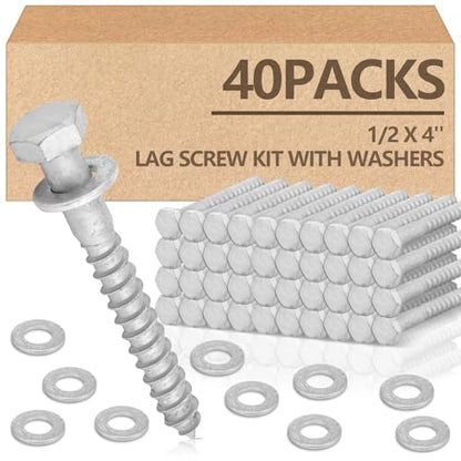 Tandefio 40 Pack 1/2'' x 4'' Lag Screw Bolts with Washer Galvanized - size: 1/2'' x 4''