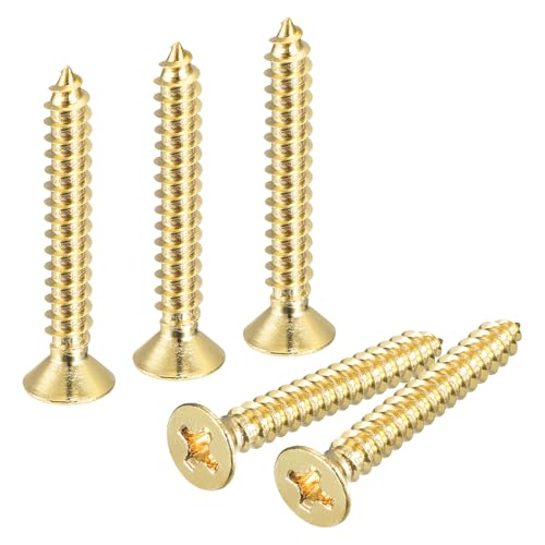 uxcell 20Pcs Brass Wood Screws, M3.5 x 25mm Phillips Flat Head Self Tapping Screw Woodworking Screw for Door Hinges, Wooden Furniture, Home Appliances - size: M3.5 x 25mm