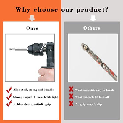 3PCS Bit Holder, HIA Magnetic Drill Bit Holder Extension, small (3.07"–4.6"), medium (4.7"–7.8") and large (5.5"–9.4")