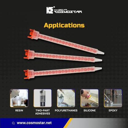 CosmoMix Helical Static Mixer Nozzle Tube Tip, K-System for 4:1/10:1 Mixing Ratio, 2.9 Inches, 16 Elements, 10 Pieces Epoxy Mixing Nozzle Tip For Adhensive Gun (RCF10-08-18S)