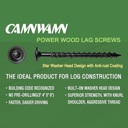 [Pack of 50] #14 x 6 Wood Structural Lag Screws, Black Coated Torx/Star Drive Heavy Duty Construction Wood Screw, Modified Truss Washer Head, Star Drive Bit Included. - color: Black, size: #14 x 6"