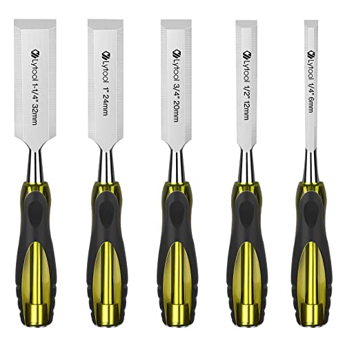 Lytool 5 Piece Wood Chisel Set CR-V Steel Beveled Edge for Woodworking