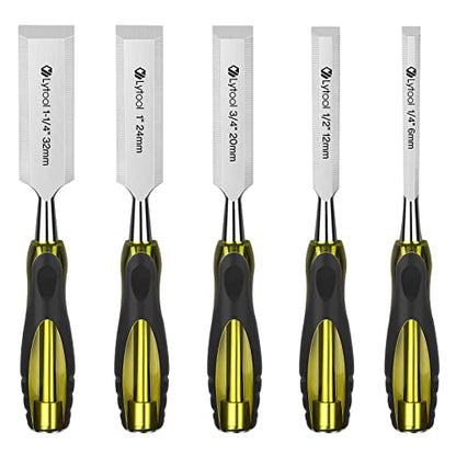 Lytool 5 Piece Wood Chisel Set CR-V Steel Beveled Edge for Woodworking