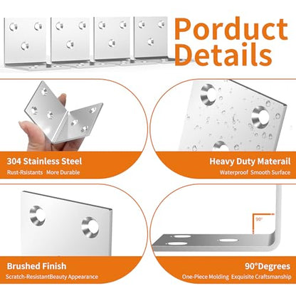 80Pcs Stainless Steel Angle Bracket 2In Heavy Duty Corner Brackets for Wood - size: 80 Pack