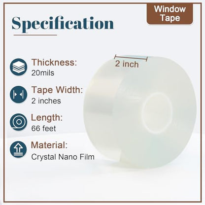 Window Sealing Tape 2 Inch x 66 FT Transparent Weather Stripping Residue-Free Clear Window Insulation Tape for Windows ac Insulation Glass Gaps Tape Door Windproof - style: 2 Inch x 66 Ft