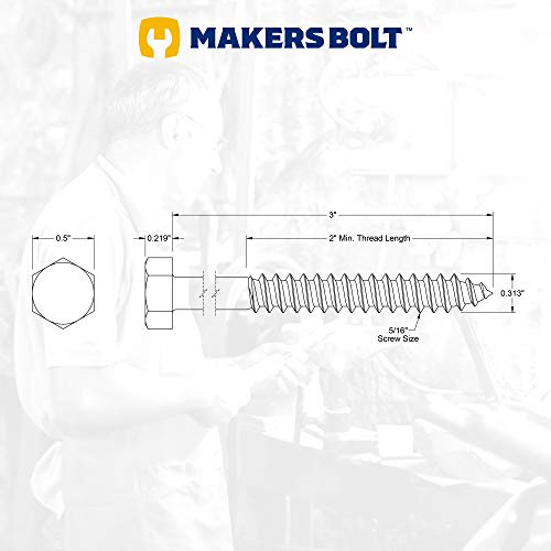 5/16" x 3" Stainless Steel Hex Lag Bolts (10 pcs) Black Oxidized in USA by Makers Bolt - size: 5/16 x 3 (10 pcs)