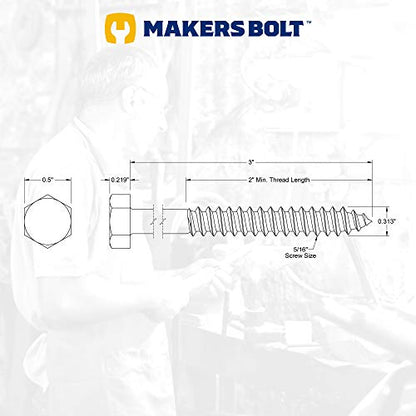 5/16" x 3" Stainless Steel Hex Lag Bolts (10 pcs) Black Oxidized in USA by Makers Bolt - size: 5/16 x 3 (10 pcs)