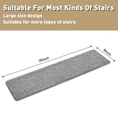 PURE ERA Carpet Stair Treads for Wooden Steps 8 x 30 Inch Gray 14 pcs - color: Grey