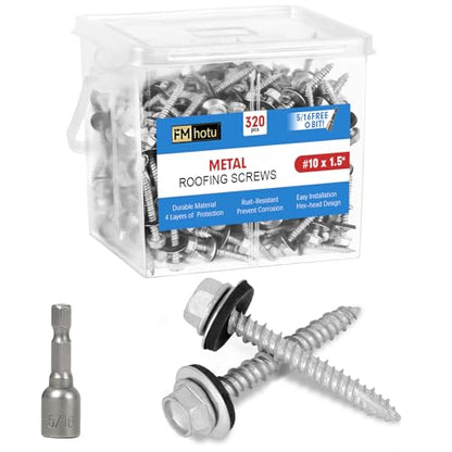 #10×1-1/2Inch Metal Roofing Screws 320-PCS Hex Head Rustpert Coating Screws - size: #10×1-1/2