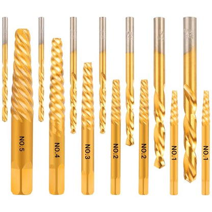 14PCS Easy Out Screw Extractor Set and Left-Hand Drill Bit Set - size: 14 Pieces