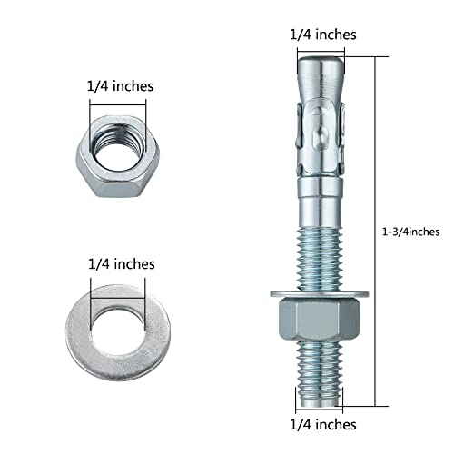 Wensilon 1/4x1-3/4 10Pcs Inch Standard Fasteners for Heavy-Duty Zinc Wedge Anchors for Cement and Concrete - size: 1/4x1-3/4"