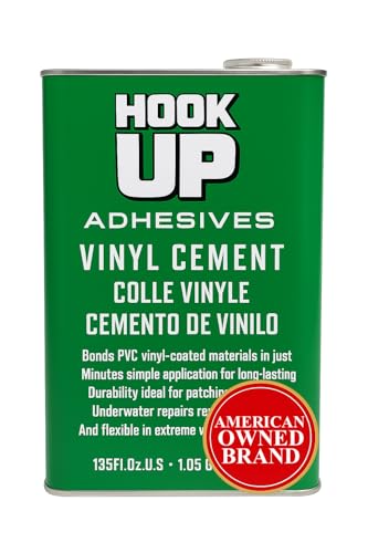 HOOK UP Vinyl Cement – Waterproof Pool Liner Repair Glue for Vinyl & PVC, Fast-Drying Flexible Contact Cement for Inflatables, Air Mattresses, Boats, Tarps, Hot Tubs & Pool Patch Repairs (1 Gallon) - size: 1 Gallon
