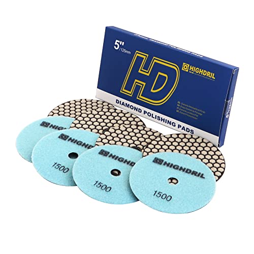 Dry Diamond Polishing Pads - 8pcs 5 inch #1500 Sanding Pads Kit for Granite Marble Ceramic Used on Angle Grinder or Polisher - size: 5inch / 125MM, style: #1500