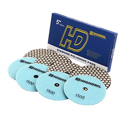 Dry Diamond Polishing Pads - 8pcs 5 inch #1500 Sanding Pads Kit for Granite Marble Ceramic Used on Angle Grinder or Polisher - size: 5inch / 125MM, style: #1500