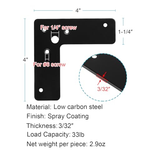GBGS 10 Pcs 4"x 4" Flat Corner Brace,L Shaped Mending Plate, Black (Pack of 3) - size: 4"×4" (Pack of 3)