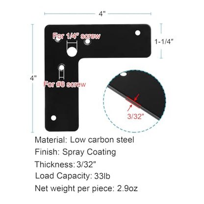 GBGS 10 Pcs 4"x 4" Flat Corner Brace,L Shaped Mending Plate, Black (Pack of 3) - size: 4"×4" (Pack of 3)