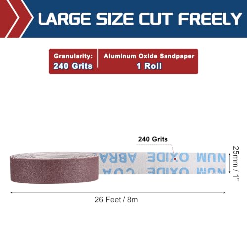 Sandpaper Roll 1Inch 25FT 240Grit Aluminum Oxide Emery Cloth Roll - size: 1 Inch x 25 Feet 240 Grits