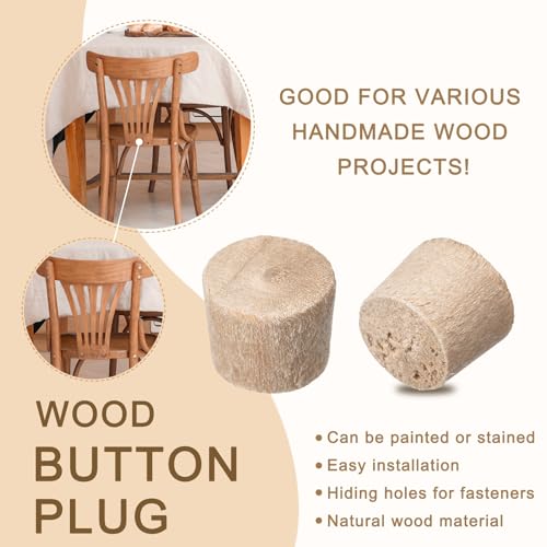 uxcell 50Pcs Flat Head Wood Plugs, 3/8 Inch Wooden Button Screw Plug Wood Plugs Screw Hole Covers for Furniture Tables Chair - size: 3/8 Inch