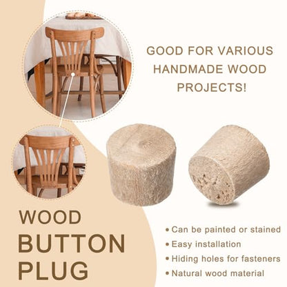 uxcell 50Pcs Flat Head Wood Plugs, 3/8 Inch Wooden Button Screw Plug Wood Plugs Screw Hole Covers for Furniture Tables Chair - size: 3/8 Inch